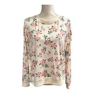 DJ Draper James Pajama Top M White Pink Floral Relaxed Fit Lounge Soft Cozy